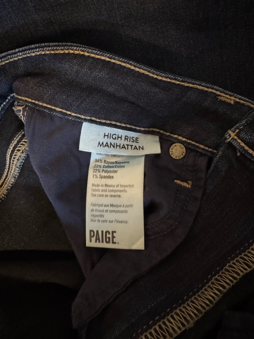 PAIGE Dark Blue High Rise Manhattan Denim - Picture 5 of 7